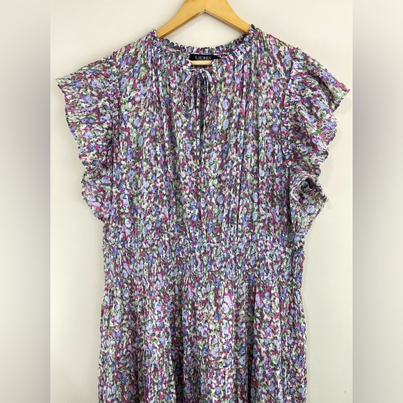 NWT Lauren Ralph Lauren Women's Size 22W Multicolor Floral Crinkled Cotton Dress - Picture 8 of 14